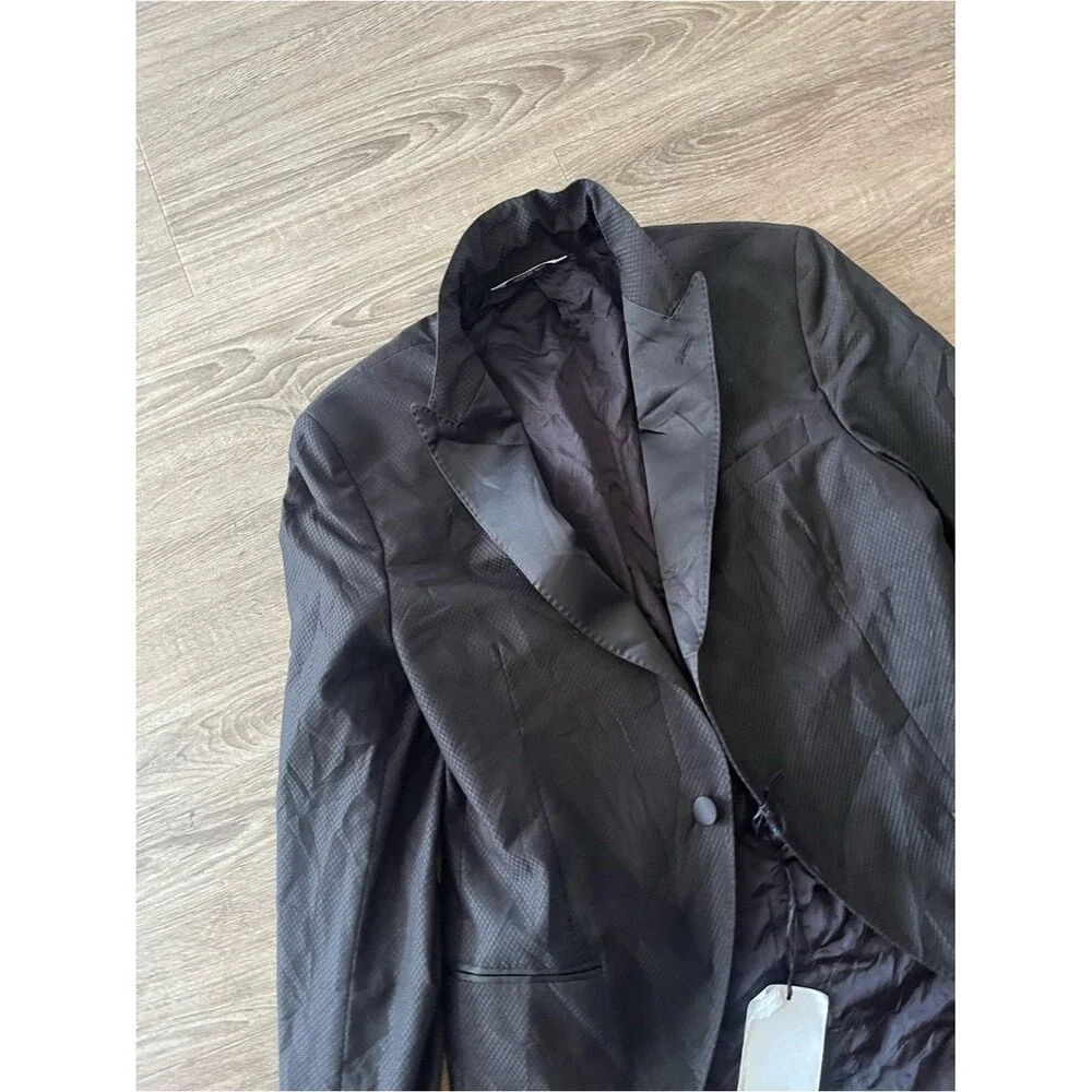 Manuel Ritz Evening Blazer Mens 48 Black Jacquard Satin Lapel Tuxedo Sport Coat